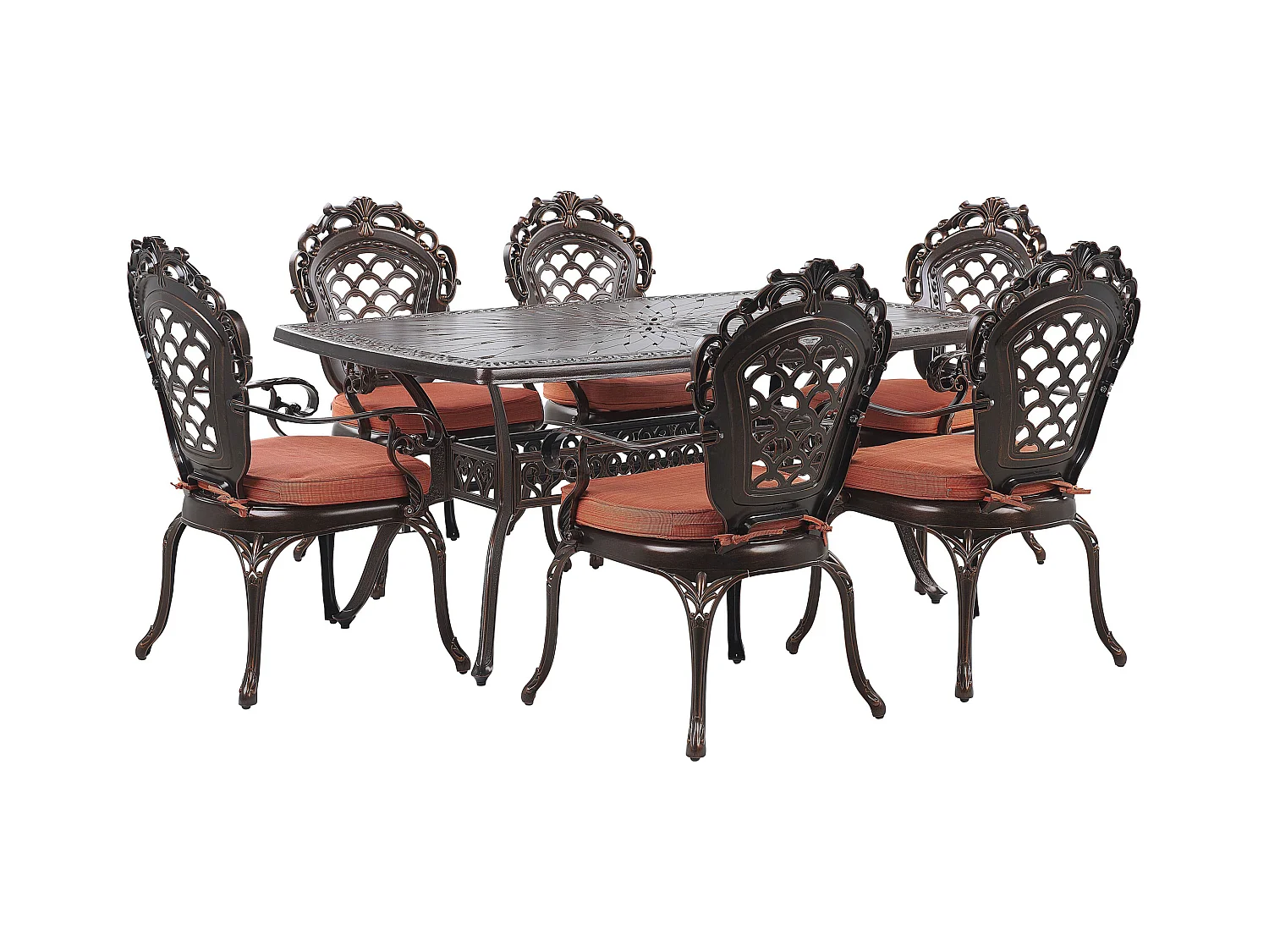 Salle à manger de jardin 6 places LIZZANO avec coussins Métal Marron foncé