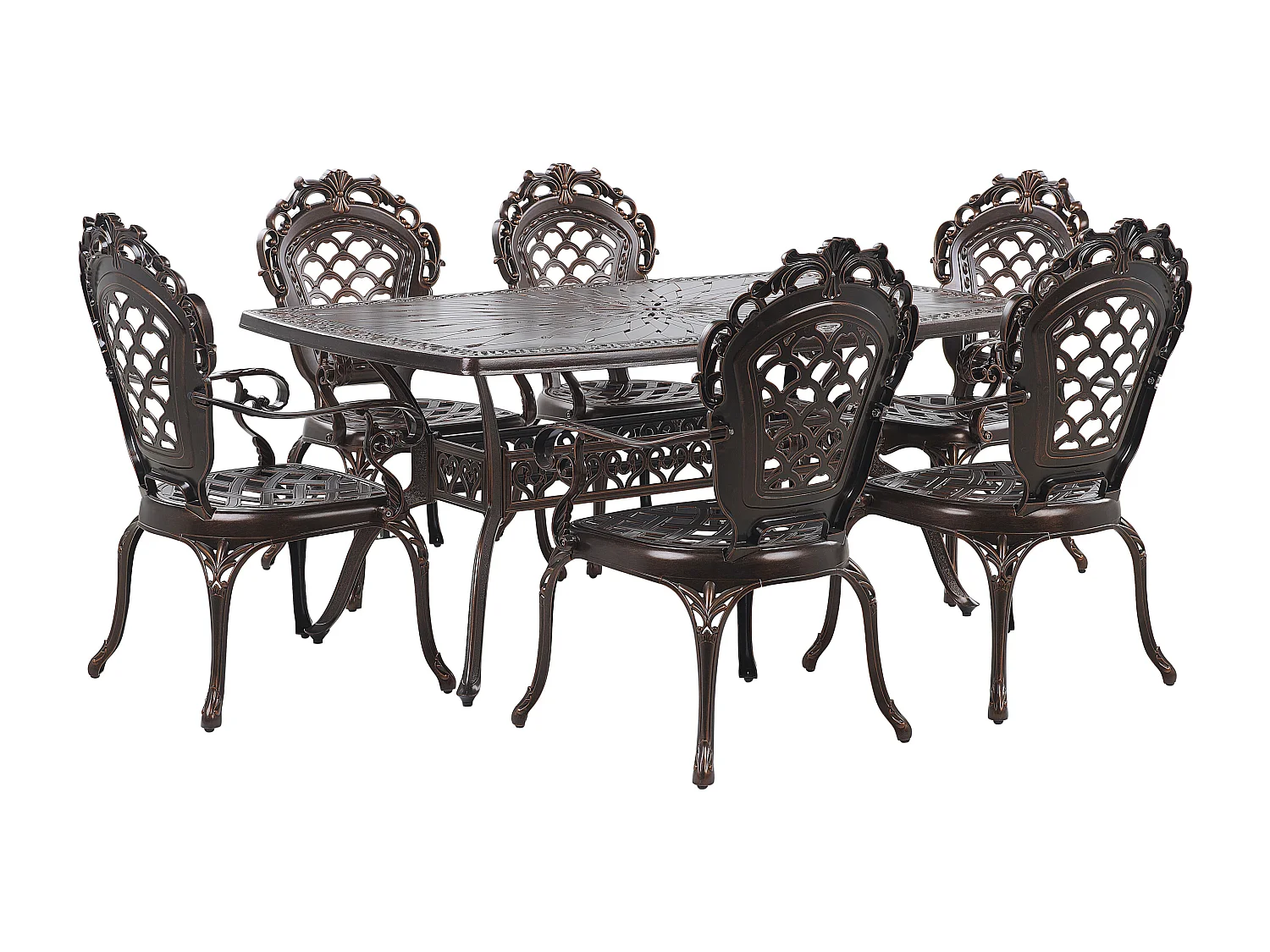 Salle à manger de jardin 6 places LIZZANO avec coussins Métal Marron foncé