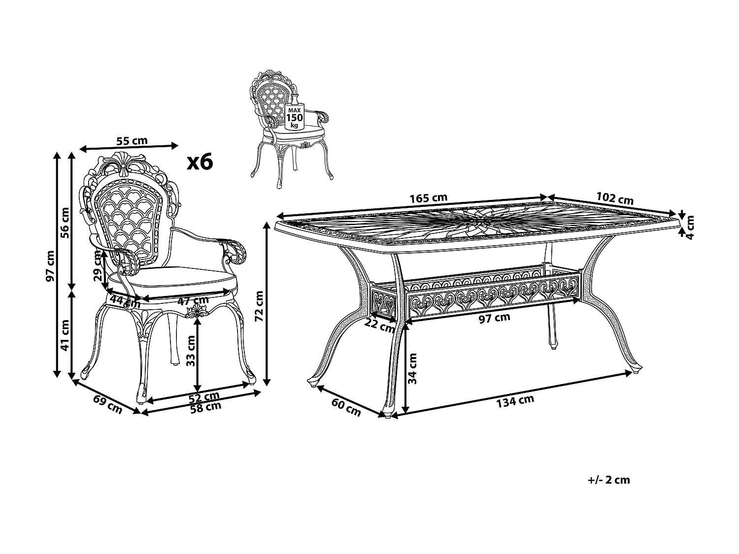 Tuinset 6-zitter LIZZANO met kussens Metaal Donkerbruin