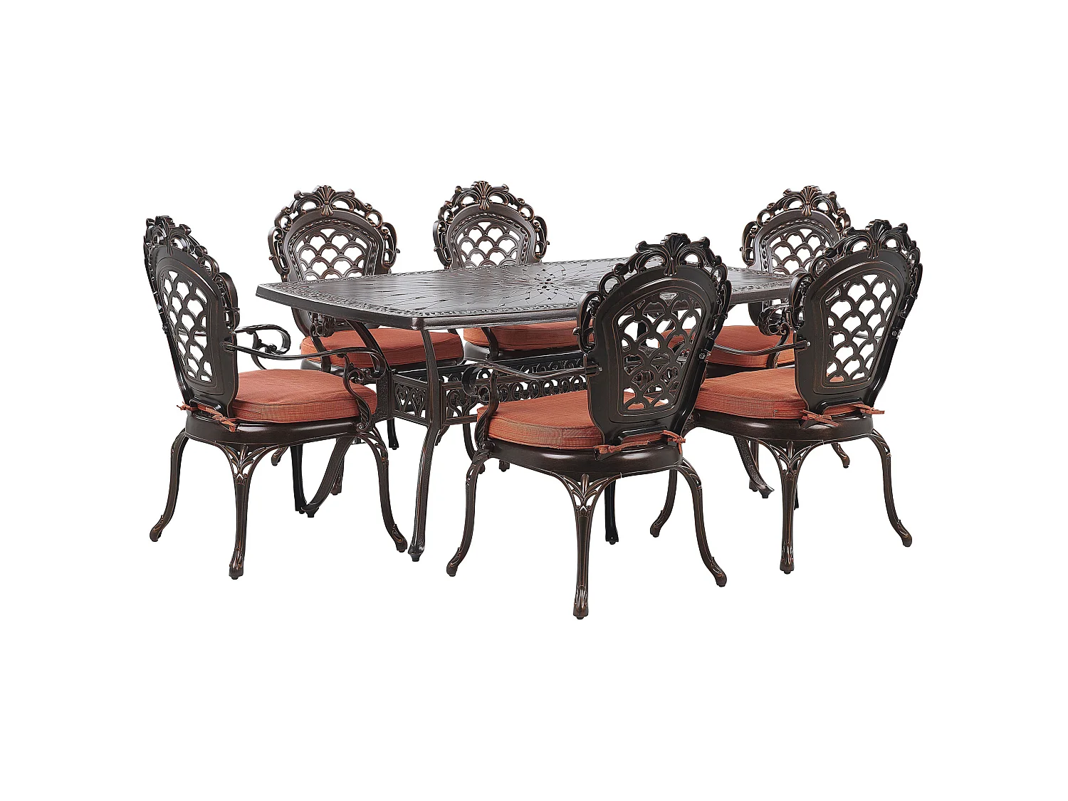 Salle à manger de jardin 6 places LIZZANO avec coussins Métal Marron foncé