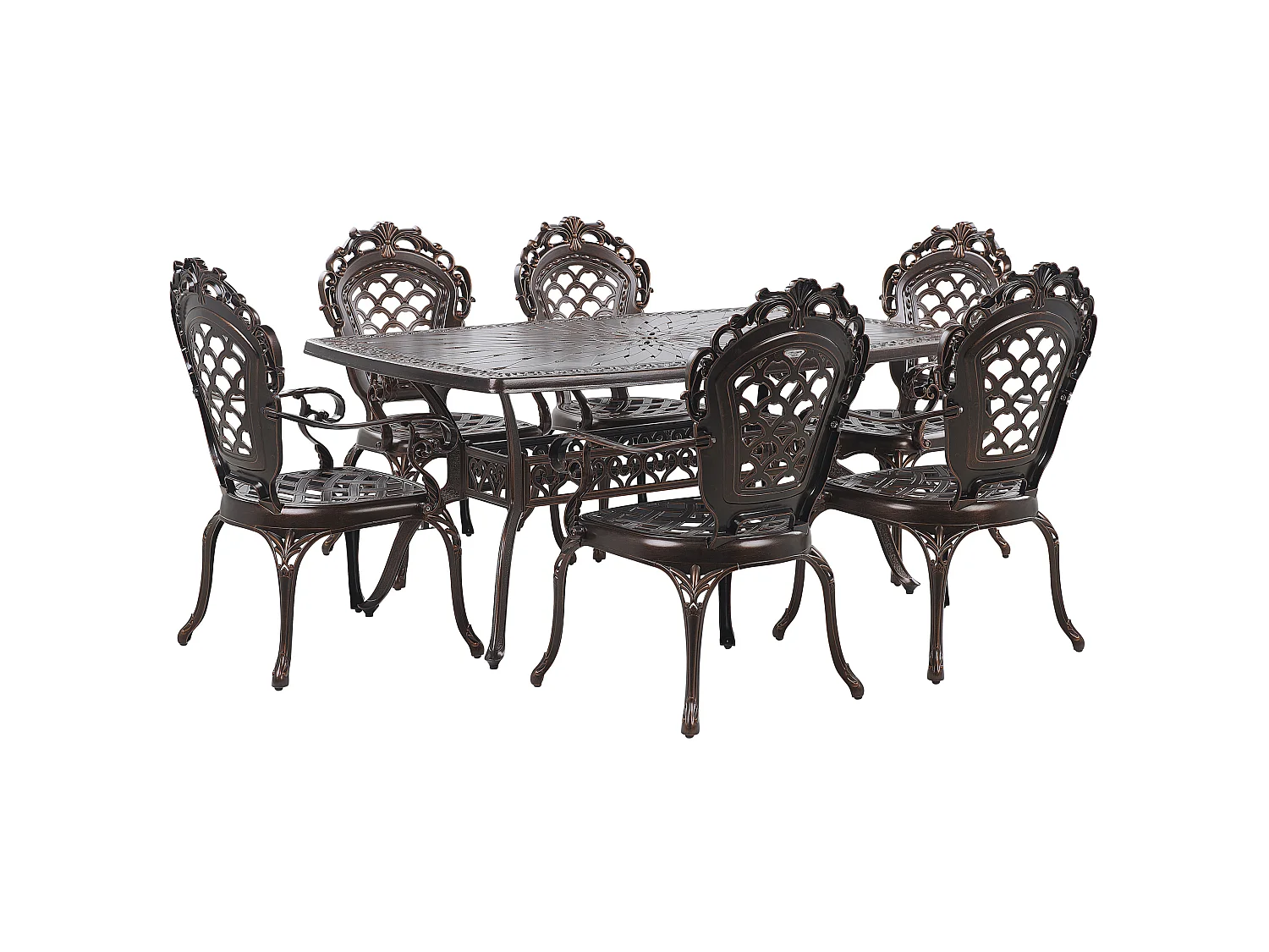 Salle à manger de jardin 6 places LIZZANO avec coussins Métal Marron foncé