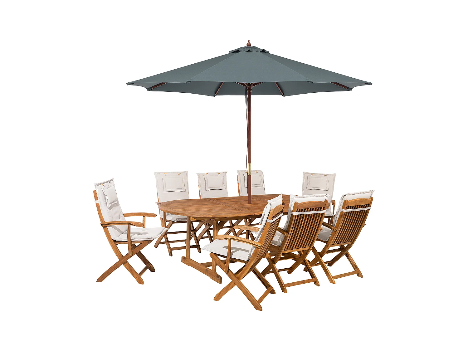 Conjunto de refeições de jardim 8 lugares MAUI com guarda-sol Madeira de acácia Branco creme