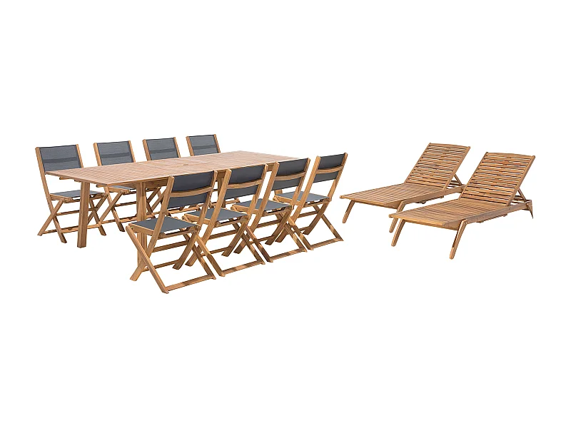 Salle à manger de jardin avec chaises longues 8 places CESANA Acacia Marron clair