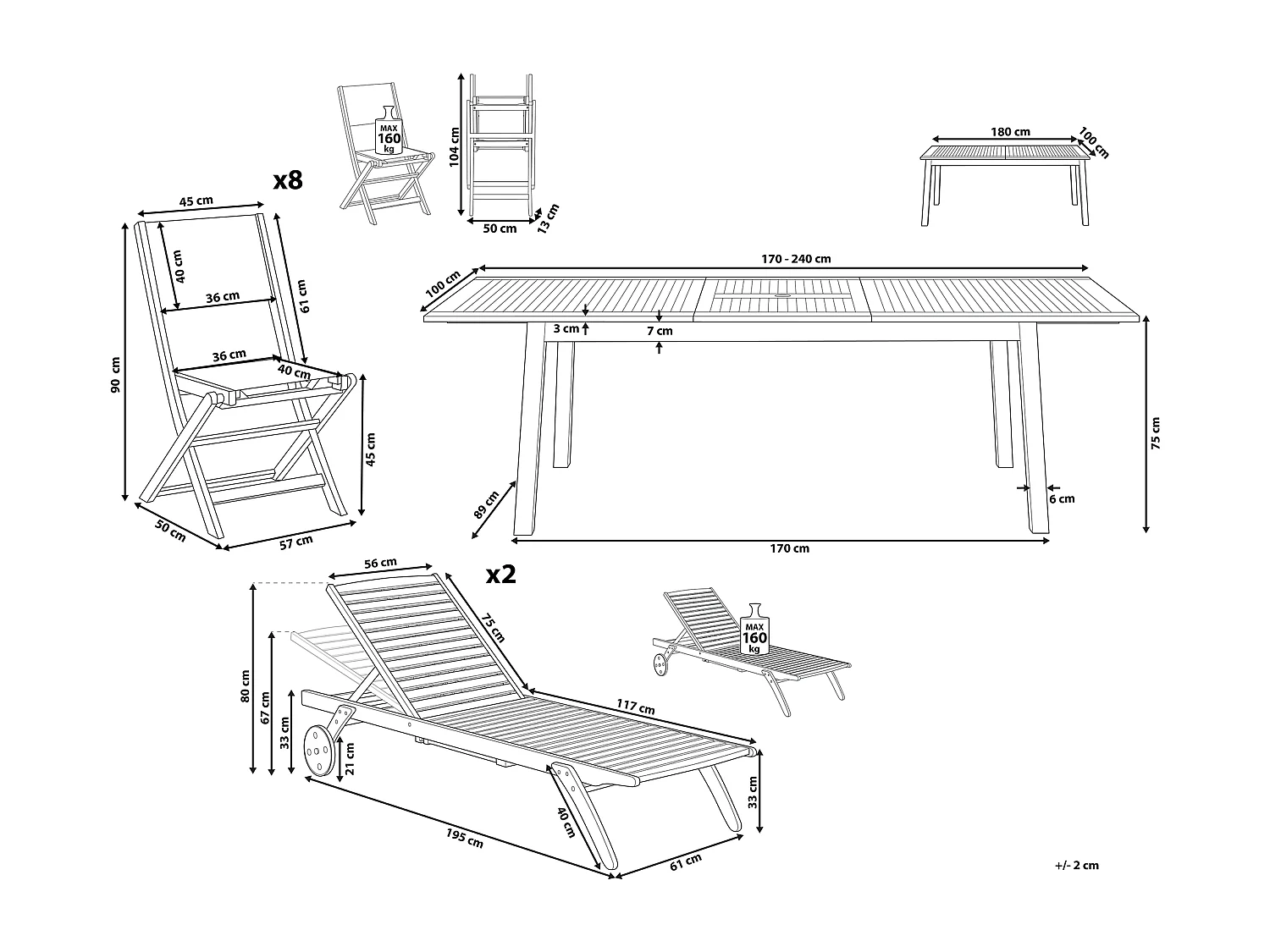 Gartenmöbel Set mit Liegestühlen 8-Sitzer CESANA Akazienholz Hellbraun