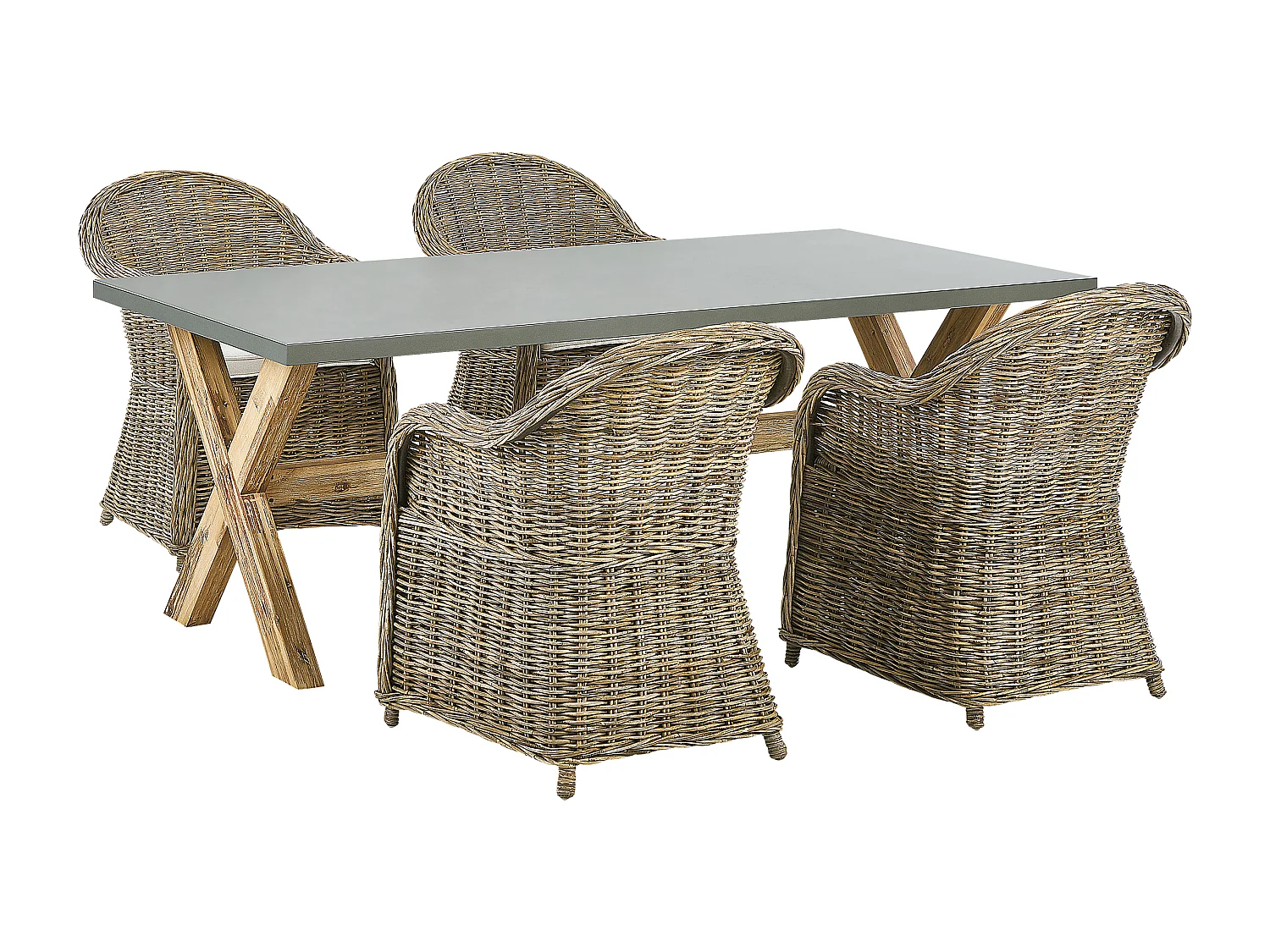 Gartenmöbel Set Rattan Tisch 200x100 cm mit 4 Stühlen Auflagen weiß Susua/Olbia