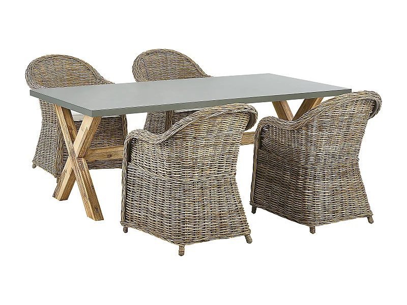 Gartenmöbel Set Rattan Tisch 200x100 cm mit 4 Stühlen Auflagen weiß Susua/Olbia