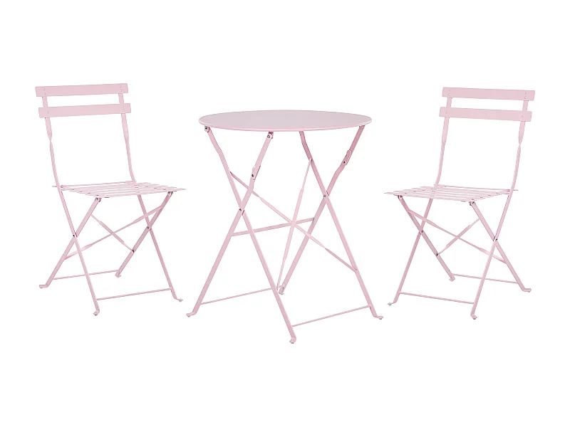 Modernes Balkonset 3-teilig Tisch mit 2 Stühlen aus Stahl rosa pastell Fiori