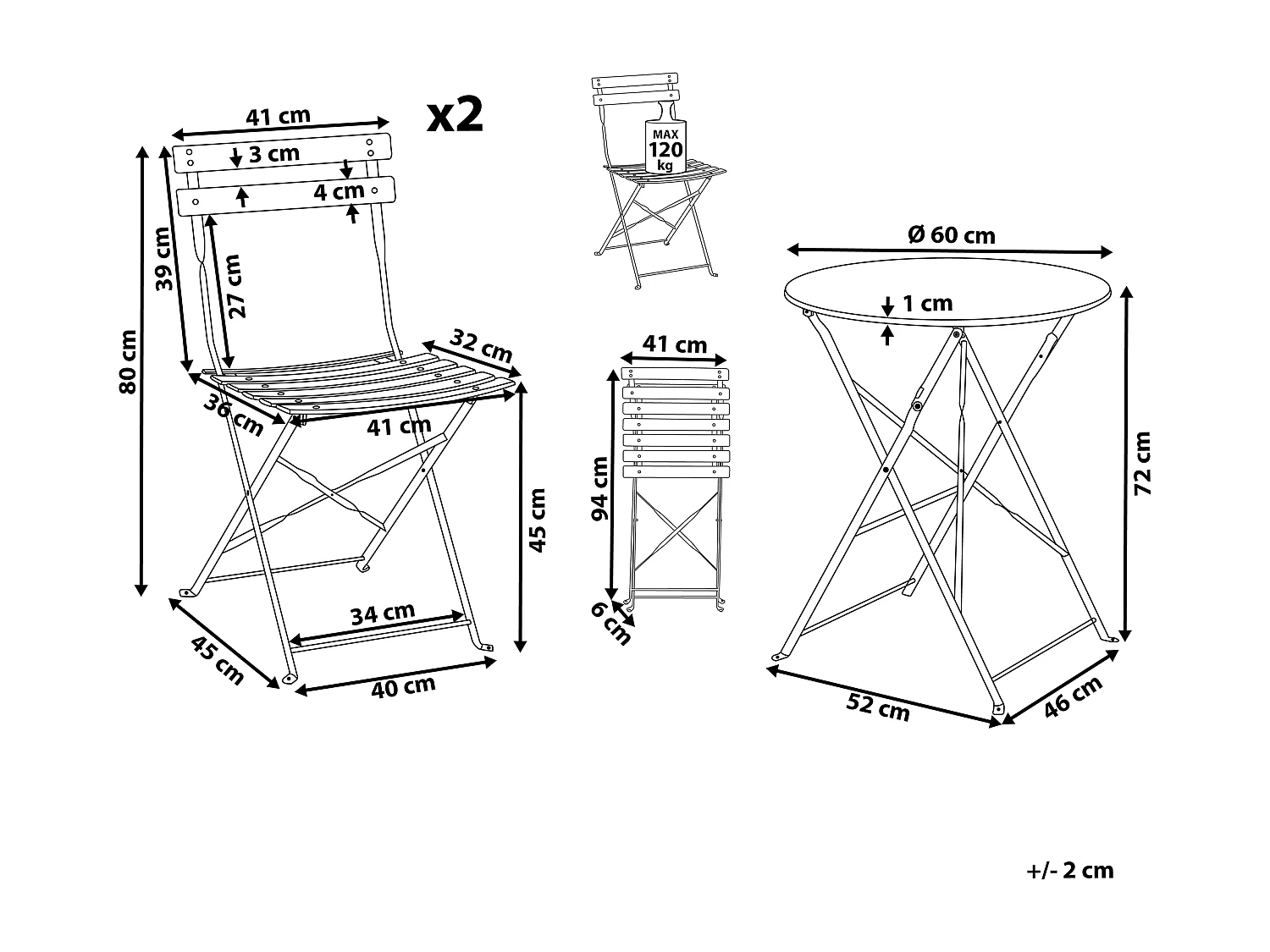 Ensemble pour bistro Pliant FIORI Métal Rose pastel