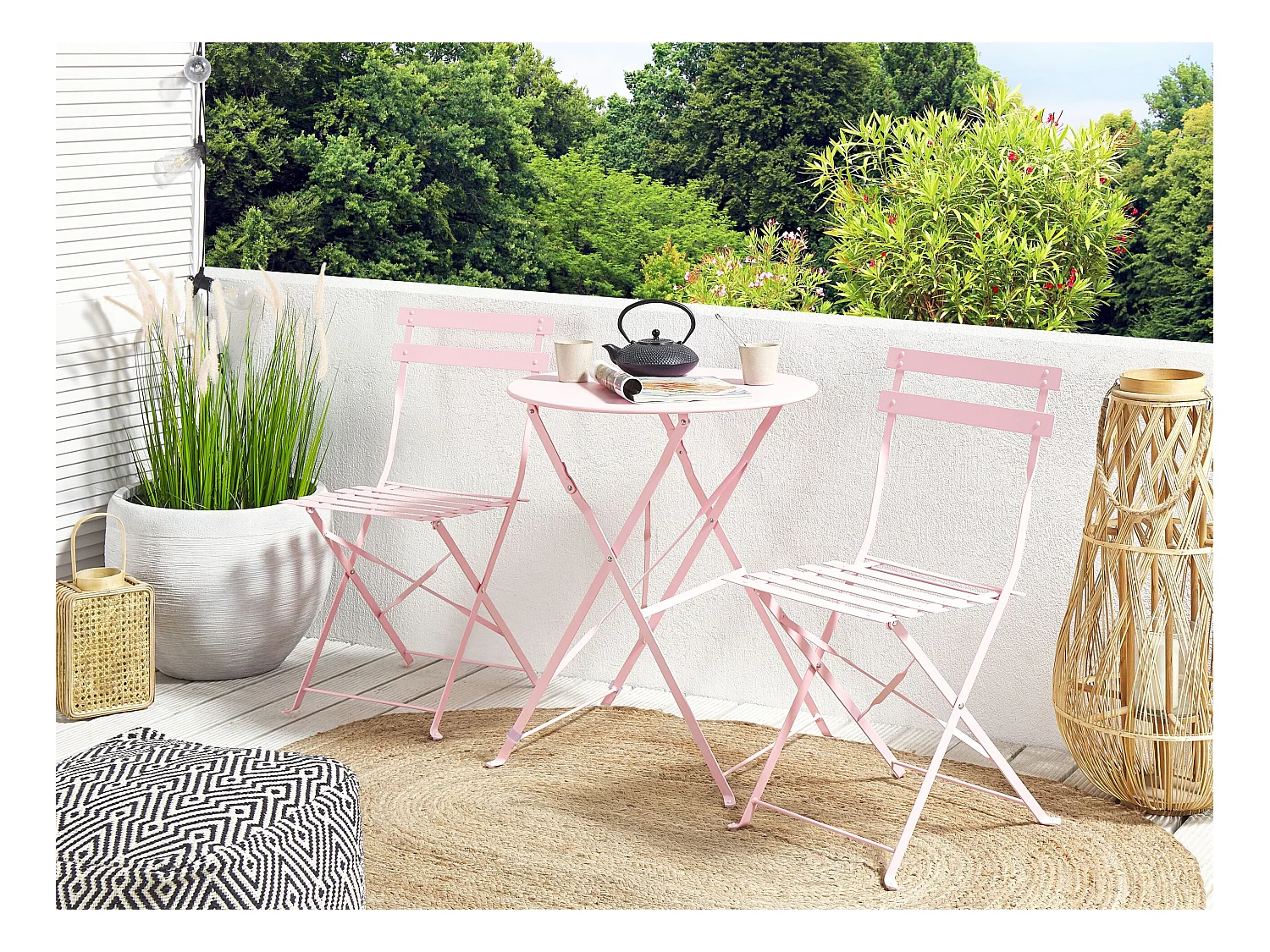 Zestaw mebli balkonowych Składane FIORI Metal Pastelowy róż