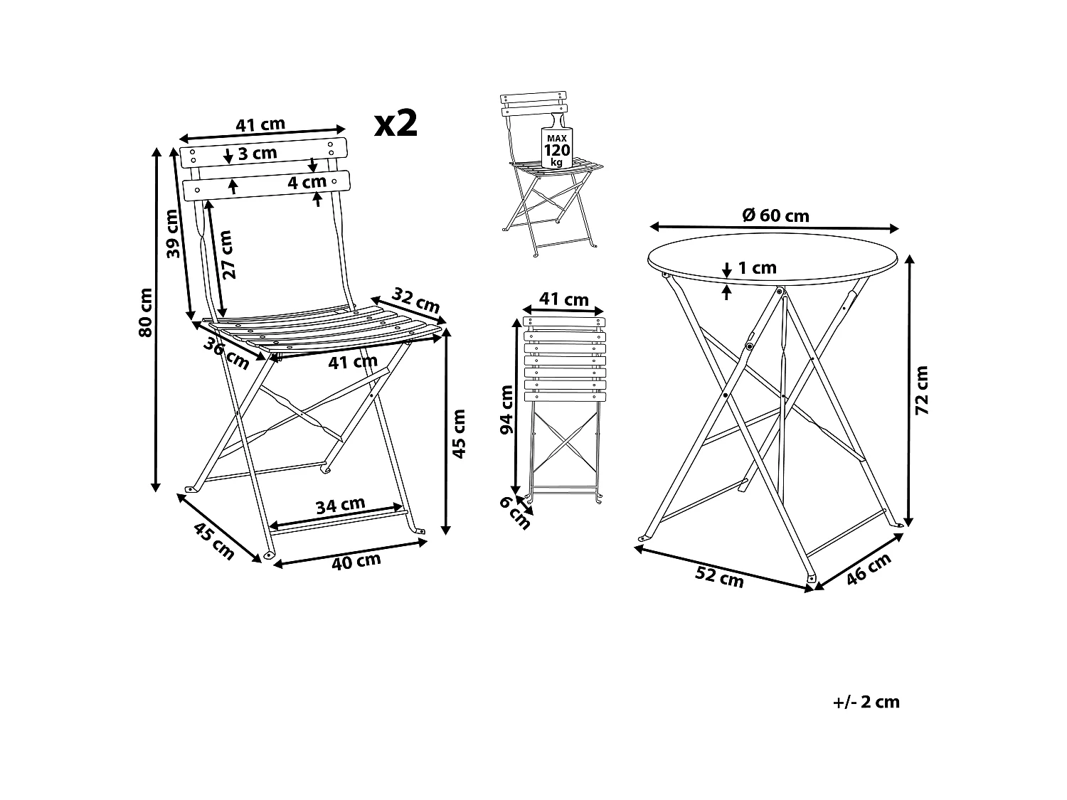 Zestaw mebli balkonowych Składane FIORI Metal Pastelowy róż