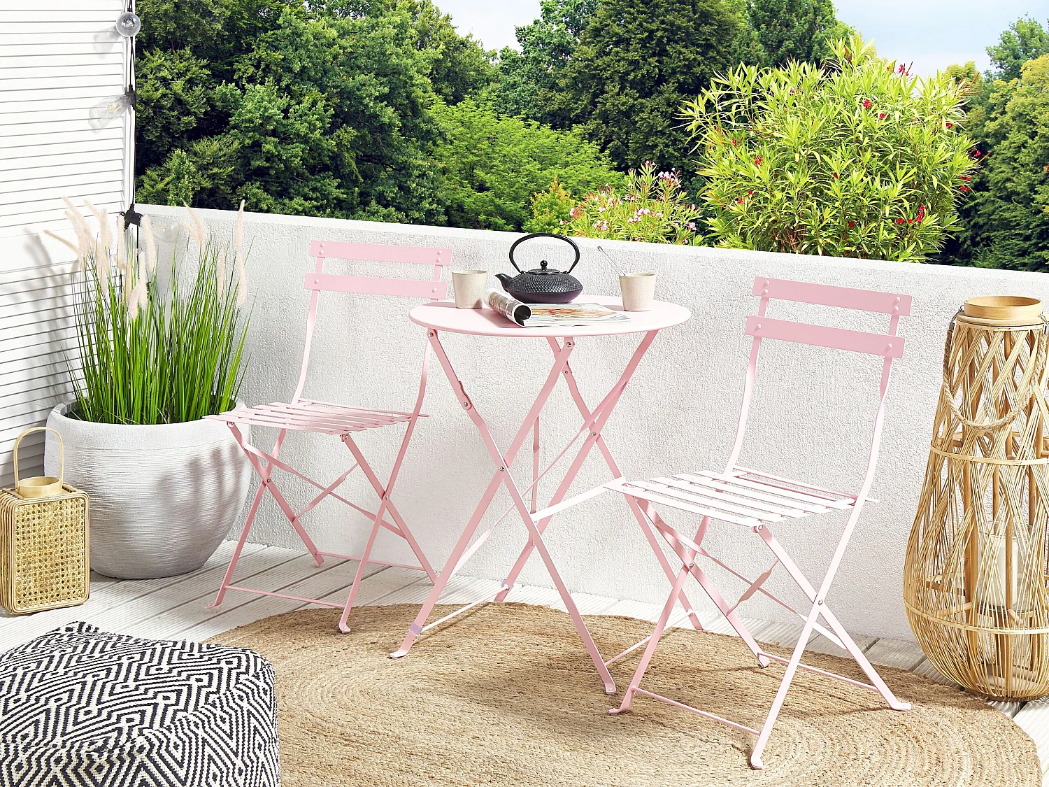 Ensemble pour bistro Pliant FIORI Métal Rose pastel
