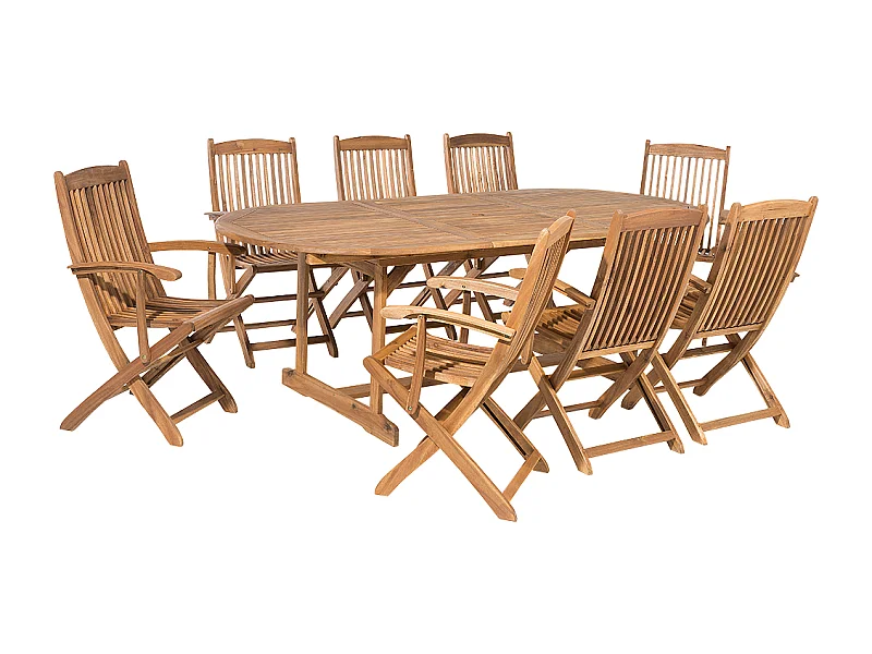 Gartenset Akazienholz hellbraun 8 Stühle mit Armlehnen Ausziehtisch oval Maui