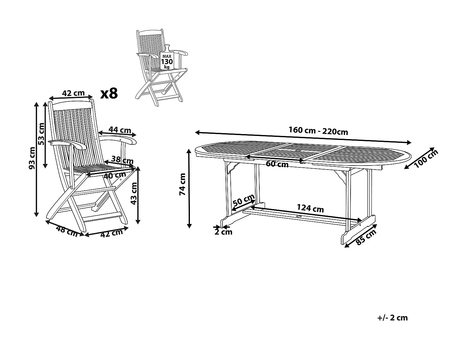 Tuinset 8-zitter MAUI Acaciahout Lichtbruin