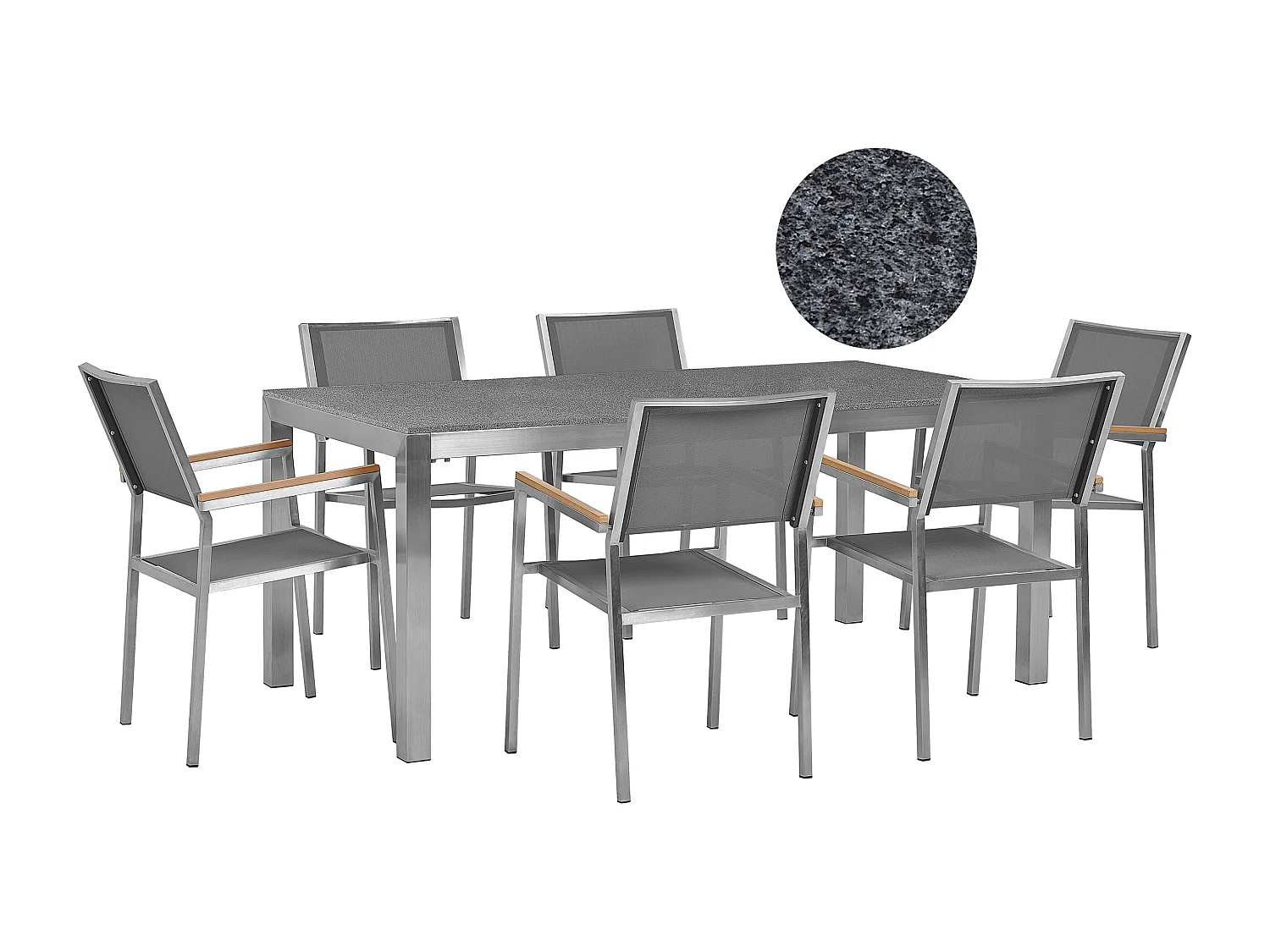 Salle à manger de jardin 6 places GROSSETO Granit Poli Gris