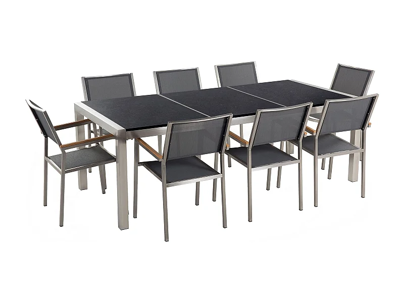 Gartenmöbel Set 8-Sitzer GROSSETO Dreifachplatte Granit Polierter Schwarz / Grau