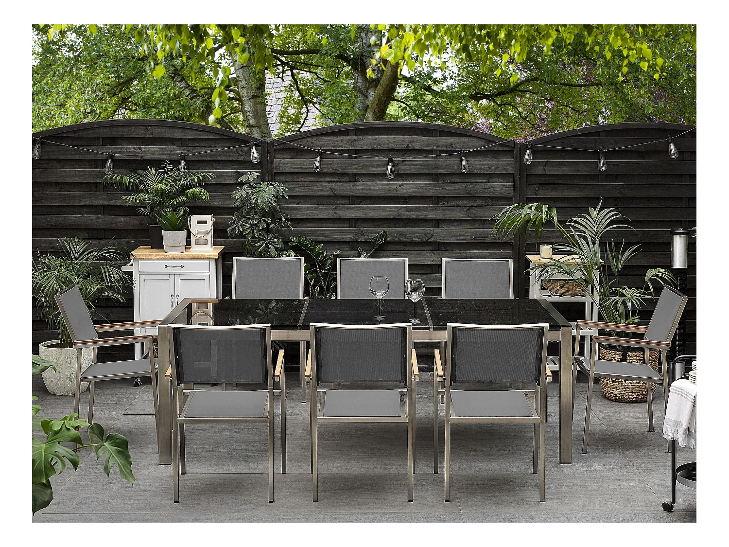 Gartenmöbel Set 8-Sitzer GROSSETO Dreifachplatte Granit Polierter Schwarz / Grau