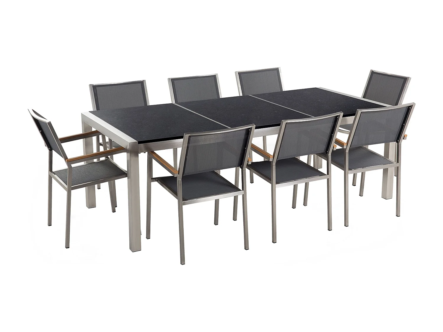 Salle à manger de jardin 8 places GROSSETO Triple plaque Granit Poli Noir/gris