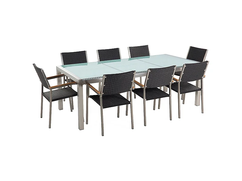 Set da pranzo da giardino 8 posti GROSSETO Vetro incrinato Trasparente/ Nero