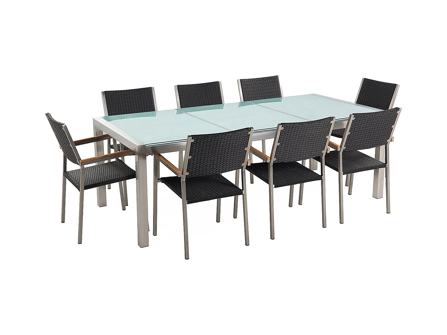 Gartentisch Set Edelstahl 8-Sitzer Glas weiß Rattan schwarz 220 cm Grosseto
