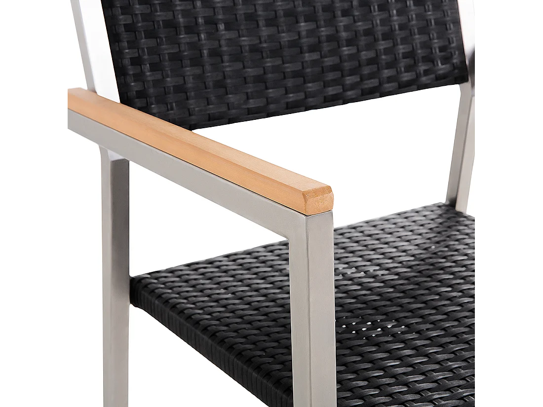 Gartentisch Set Edelstahl 8-Sitzer Glas weiß Rattan schwarz 220 cm Grosseto