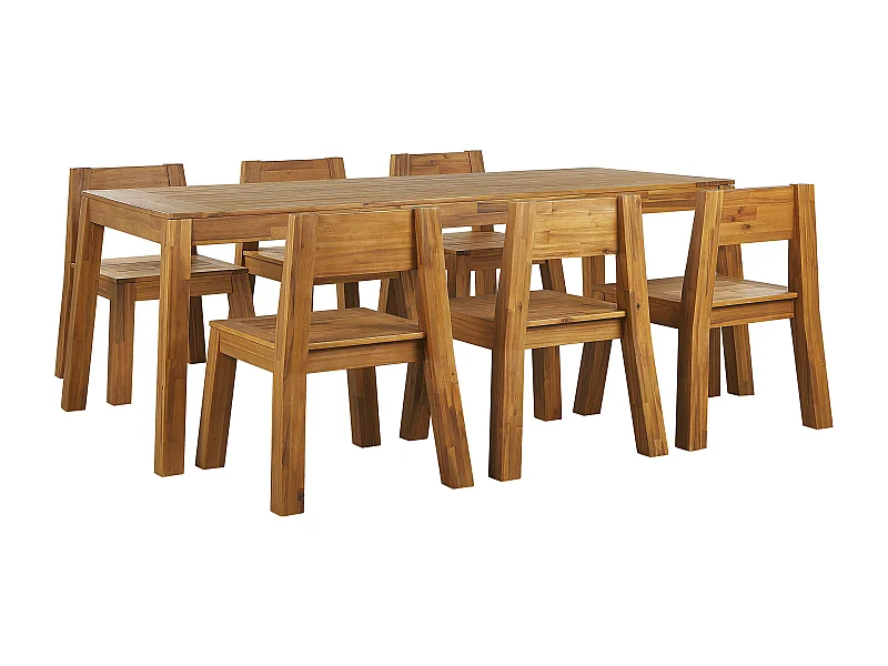 Gartenmöbel Set Akazienholz hellbraun Esstisch 210x90 cm mit 6 Stühlen Livorno
