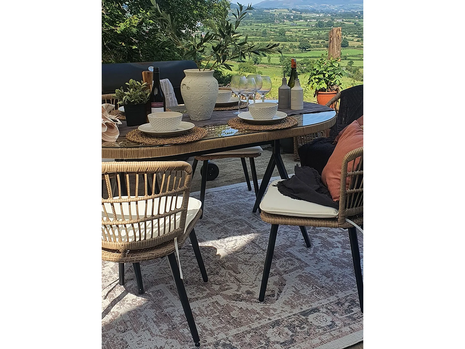 Conjunto de refeições de jardim 6 lugares ALIANO II com almofadas Creme