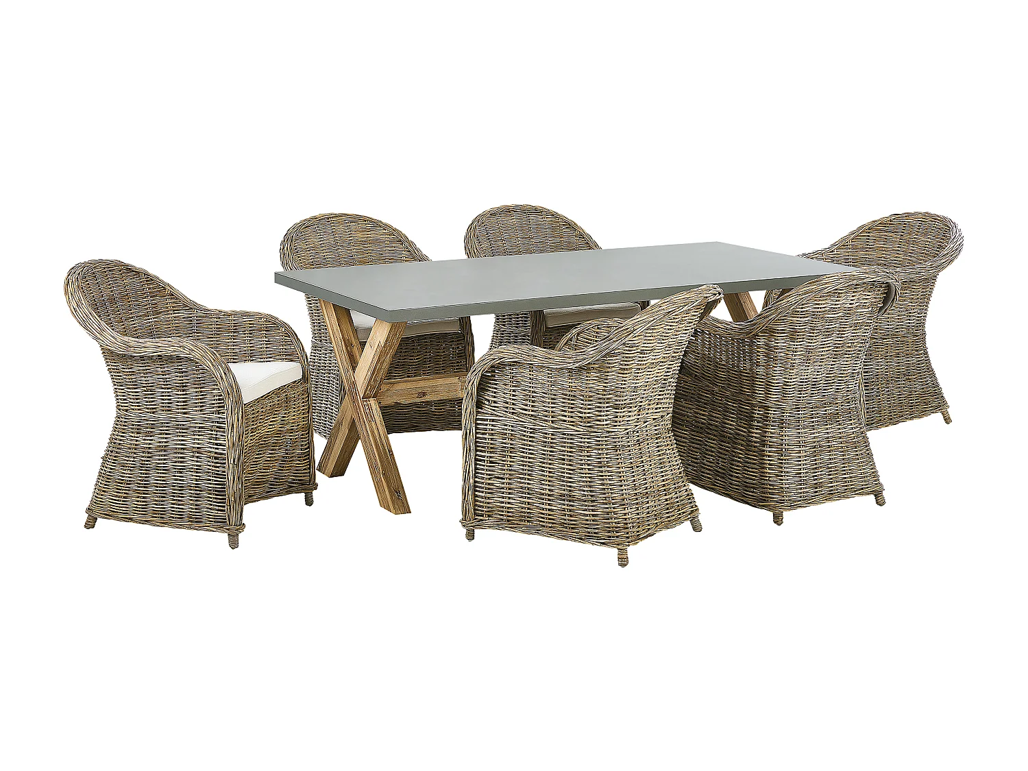 Salle à manger de jardin 6 places SUSUA/OLBIA avec coussins Béton Marron clair