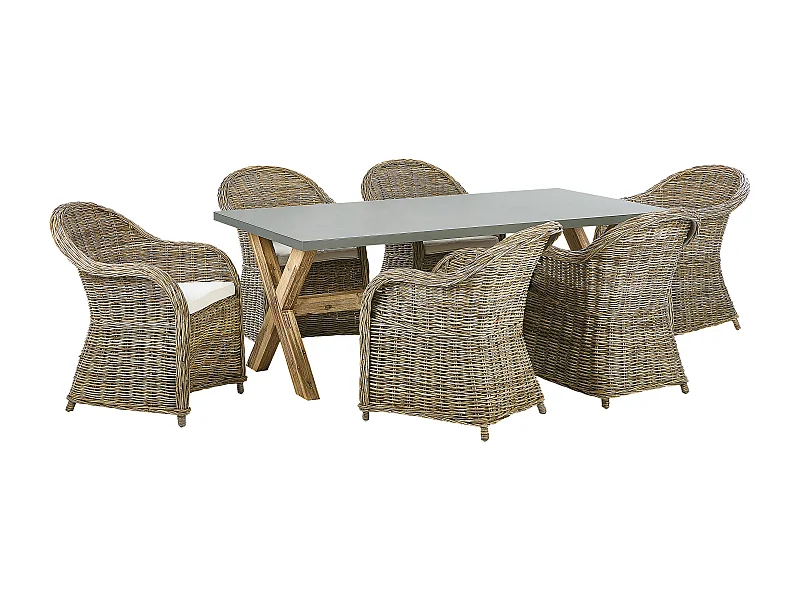 Salle à manger de jardin 6 places SUSUA/OLBIA avec coussins Béton Marron clair