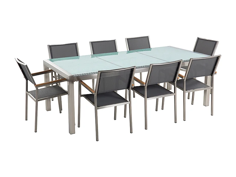 Salle à manger de jardin 8 places GROSSETO Verre fissuré Transparent/gris