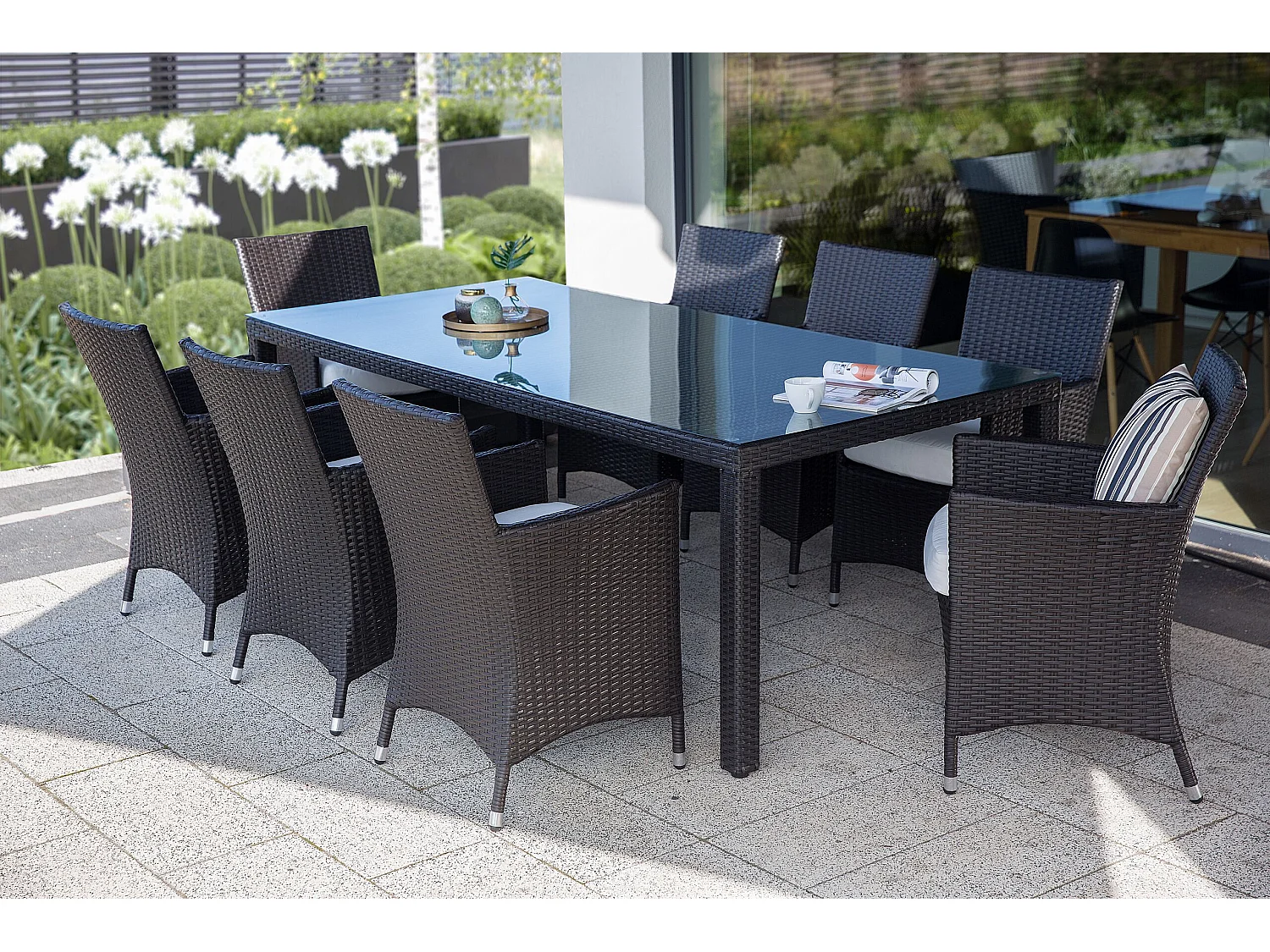 Set da pranzo da giardino 8 posti ITALY con cuscini Marrone