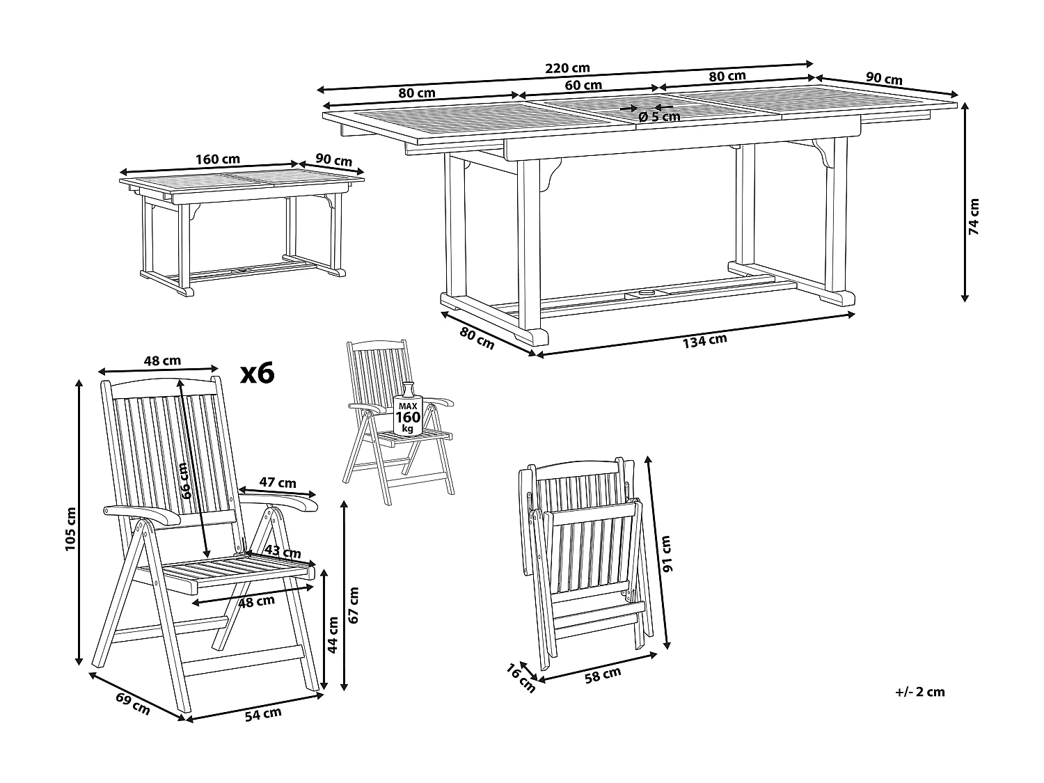 Set de salle à manger Bois Bois foncé TOSCANA