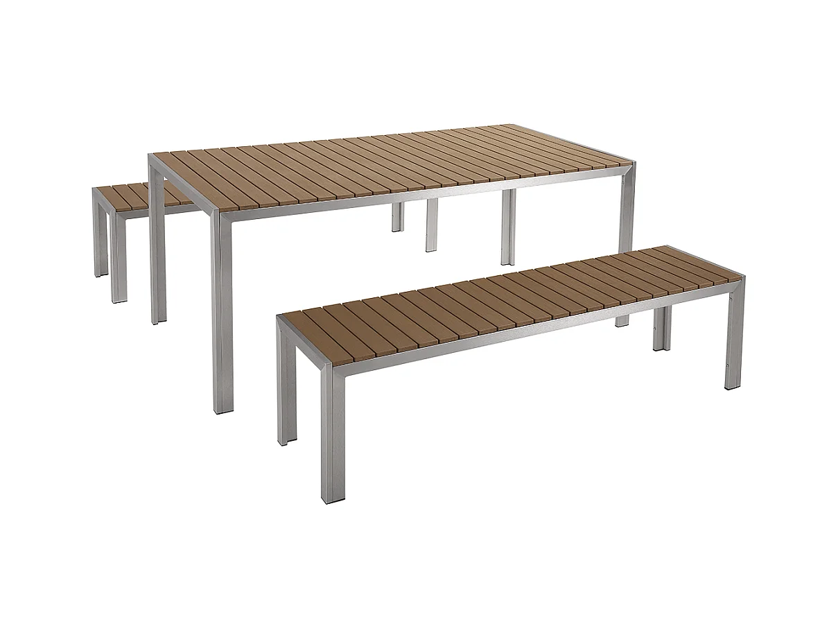 Salle à manger de jardin avec bancs 6 places NARDO Marron