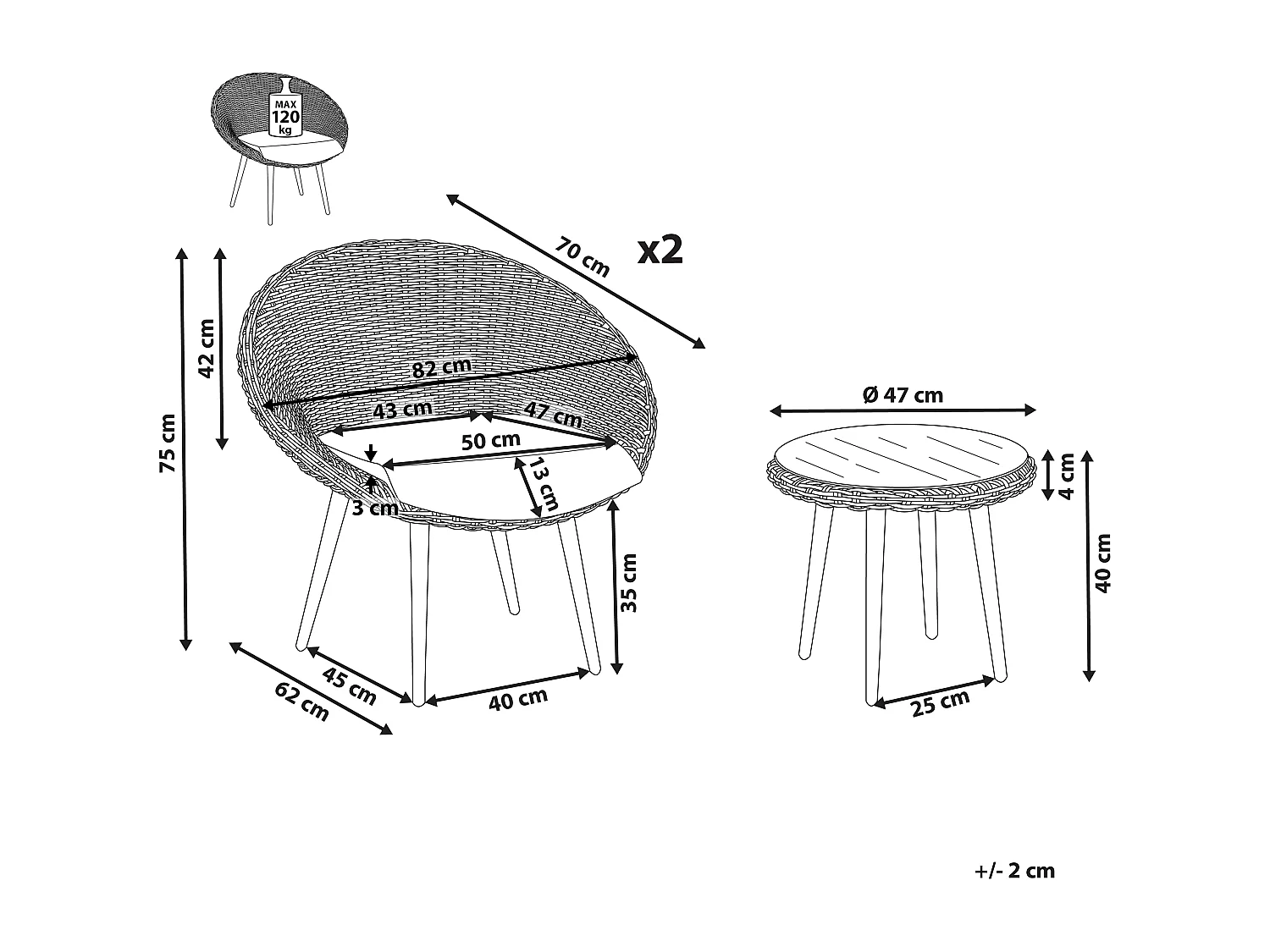 Zestaw mebli balkonowych z poduszkami ORTIGIA Technorattan Jasnobeżowy Beżowy