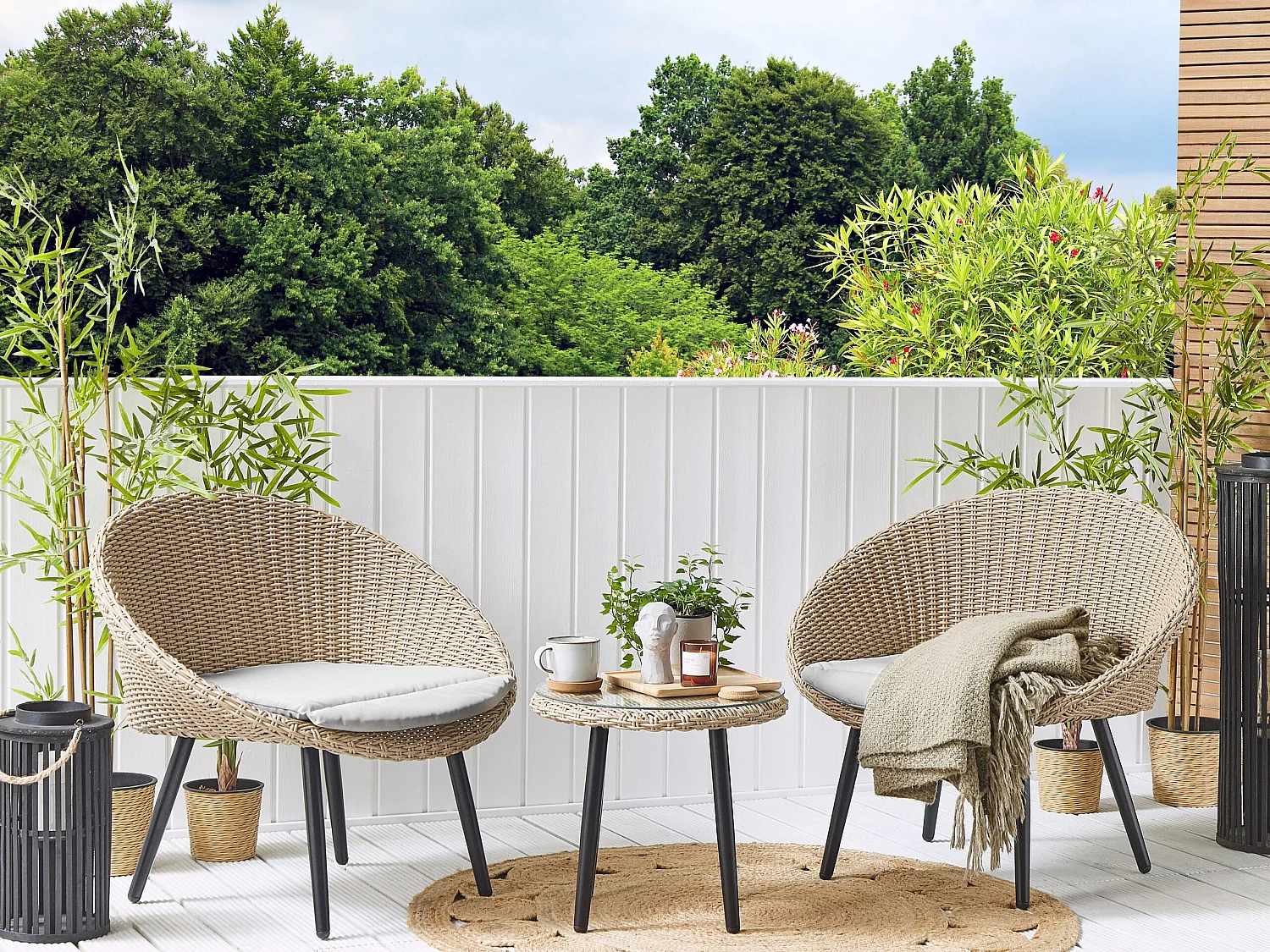 Bistro Set inkl. Kissen ORTIGIA Polyrattan Hellbeige Beige