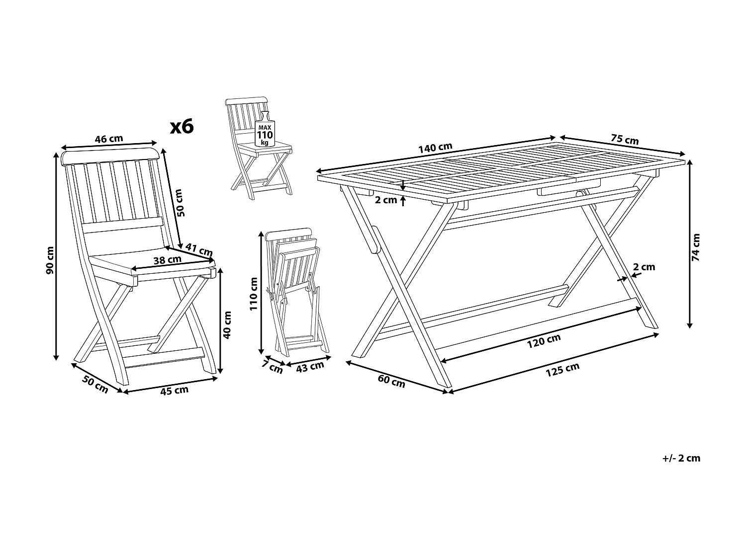 Gartenmöbel Set 6-Sitzer CENTO inkl. Kissen Akazienholz Braun