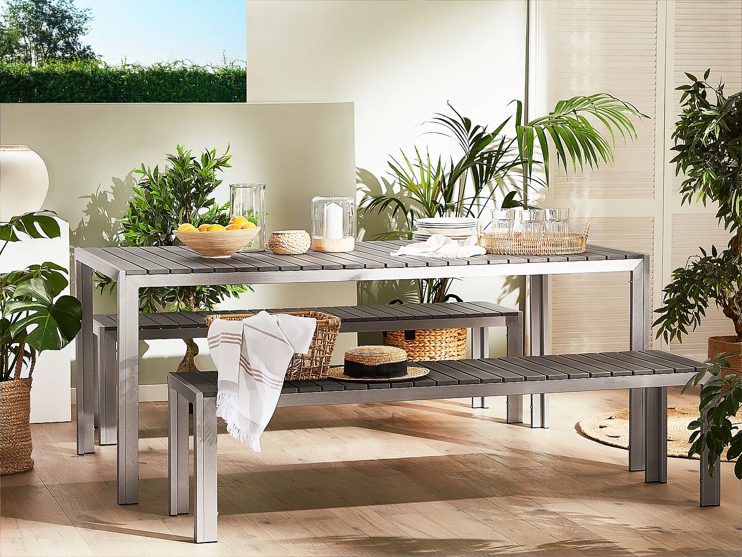 Set da pranzo da giardino con panche 6 posti NARDO Grigio