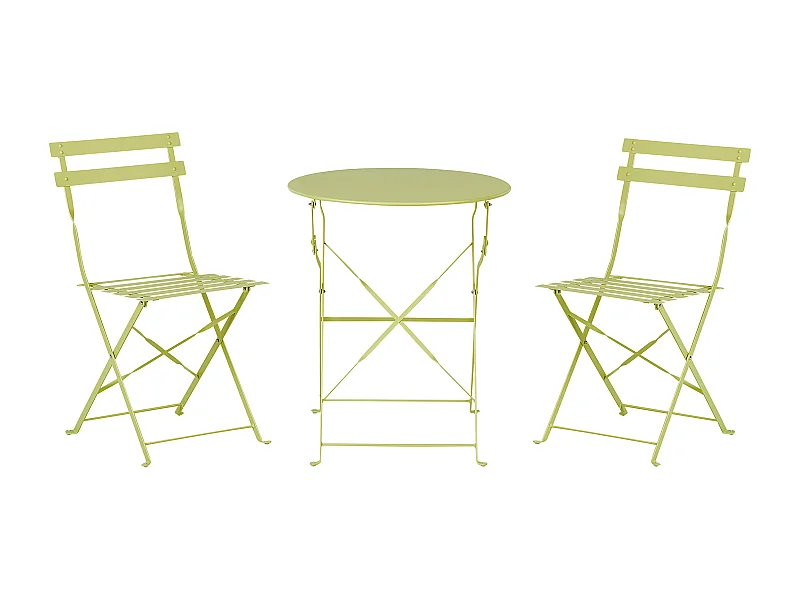 Balkonset Metall limettengrün 3-teilig Tisch rund 2 Stühle klappbar modern Fiori