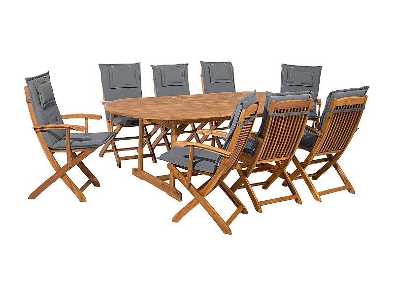 Gartenset Akazienholz hellbraun 8-Sitzer Ausziehtisch Auflagen graphit Maui