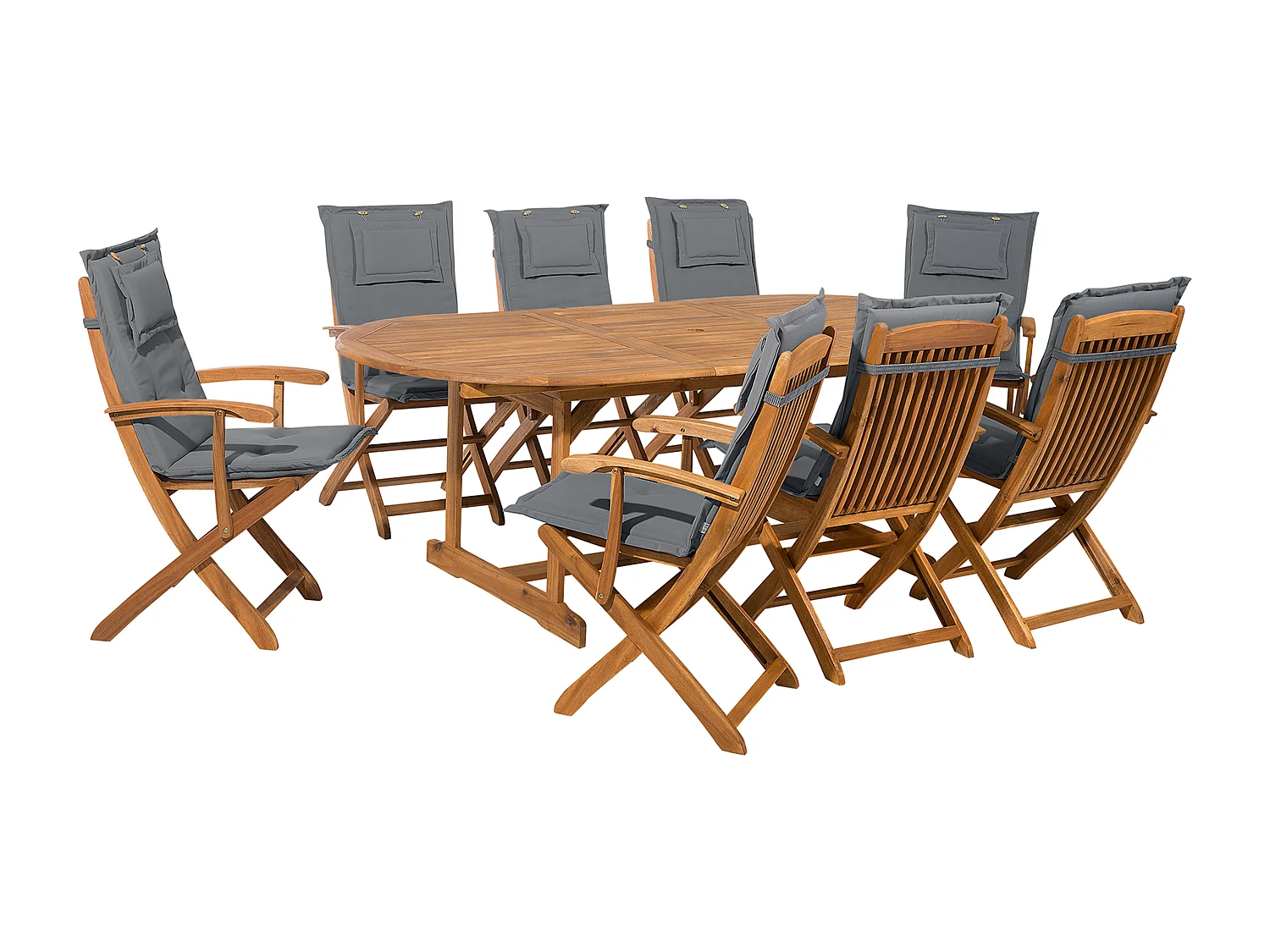 Salle à manger de jardin 8 places MAUI avec coussins Acacia Gris