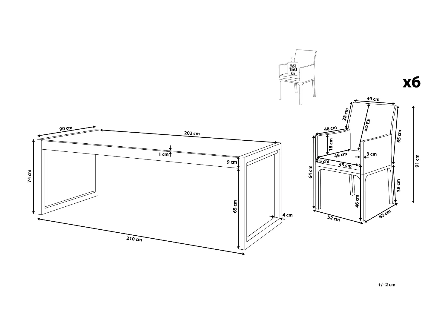 Set da pranzo da giardino 6 posti BACOLI con cuscini Metallo Grigio
