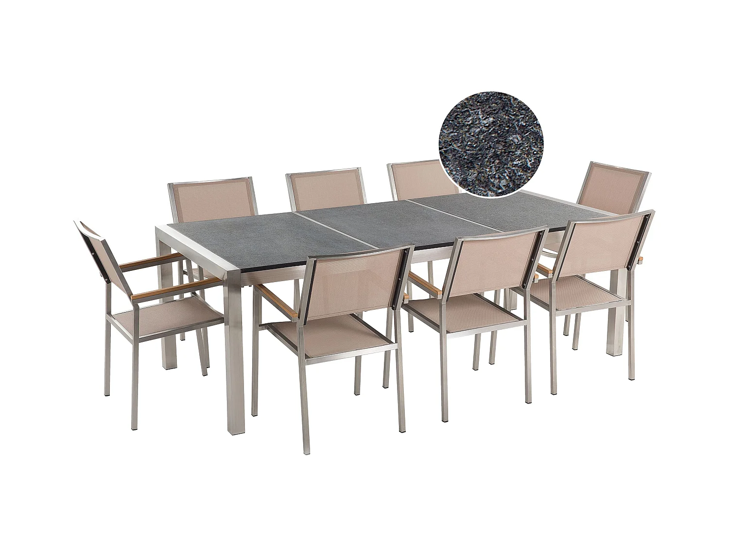 Gartenmöbelset Tisch aus Steingemisch grau 8 Stühle in Beige 220 cm Grosseto