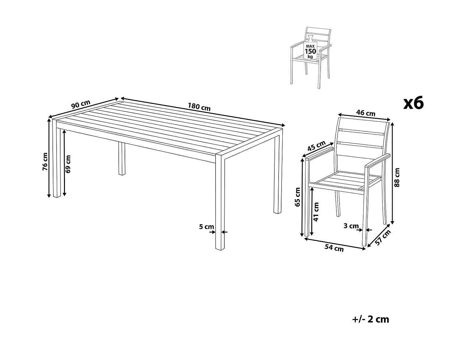 Set da pranzo da giardino 6 posti VERNIO Bianco