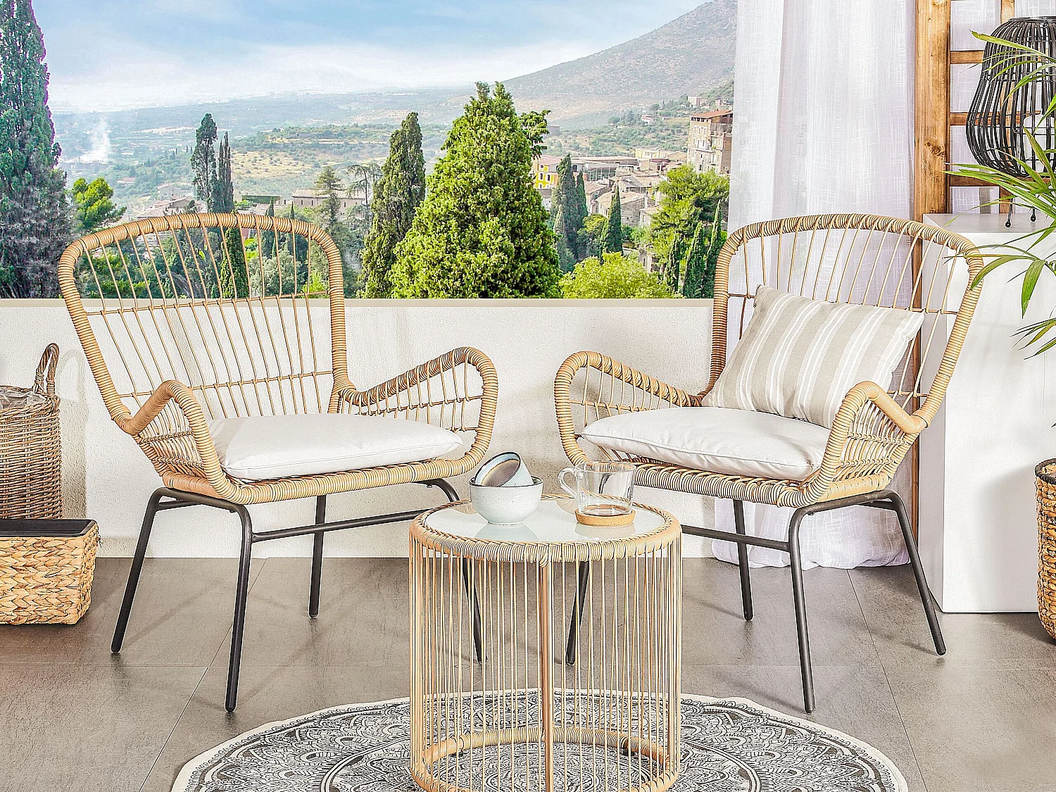 Zestaw mebli balkonowych z poduszkami LABICO Technorattan Jasnobrązowy