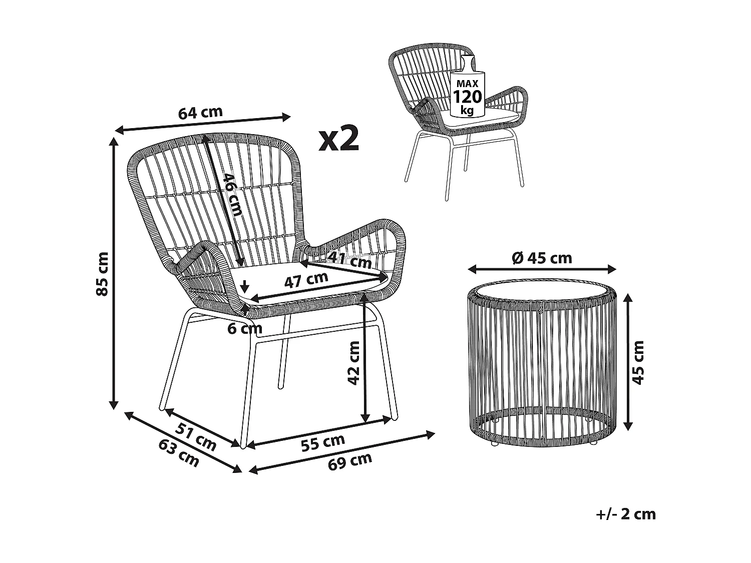 Ensemble pour bistro avec coussins LABICO Marron clair