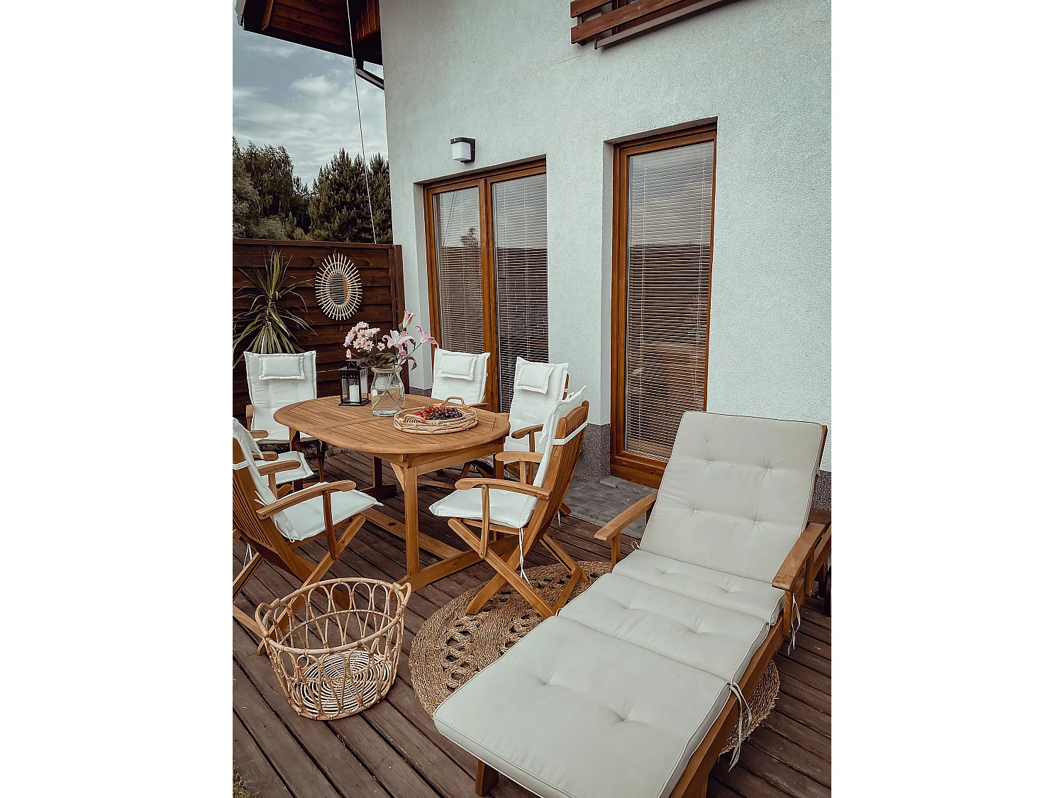 Gartenmöbel Set 8-Sitzer MAUI inkl. Kissen Akazienholz Cremeweiss