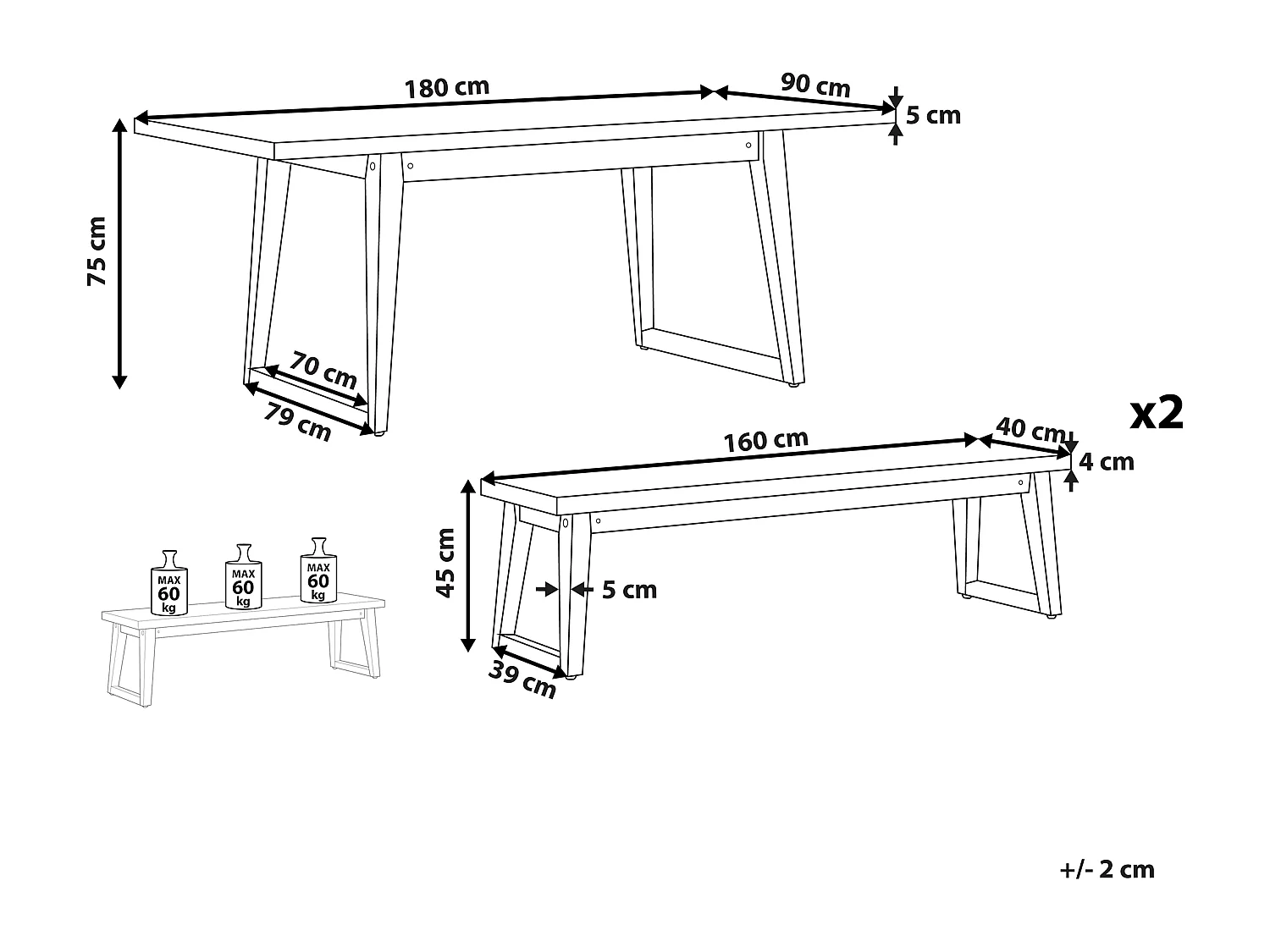 Salle à manger de jardin avec bancs 6 places ORIA Béton Gris