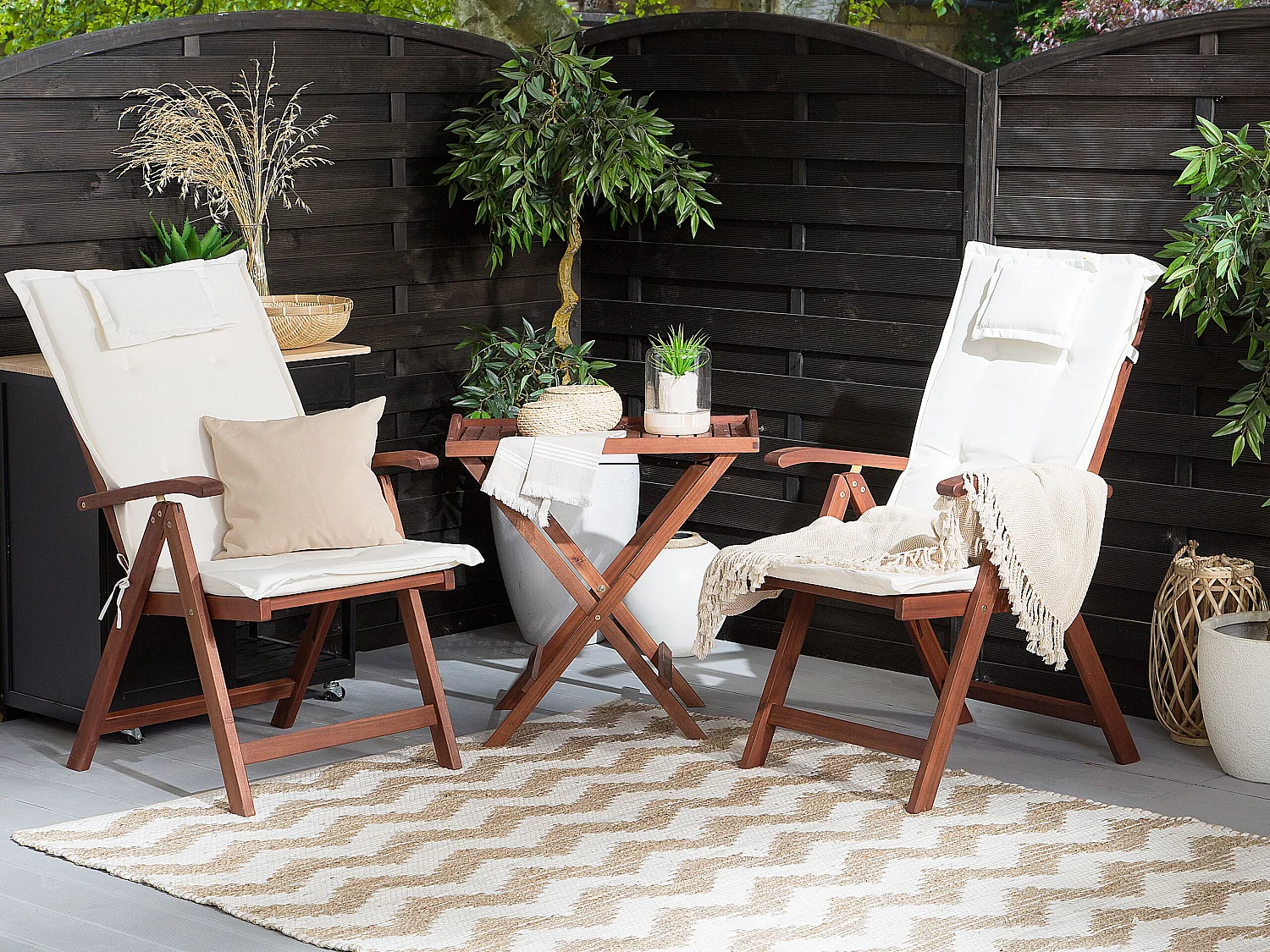 Ensemble pour bistro avec coussin TOSCANA Bois Blanc cassé