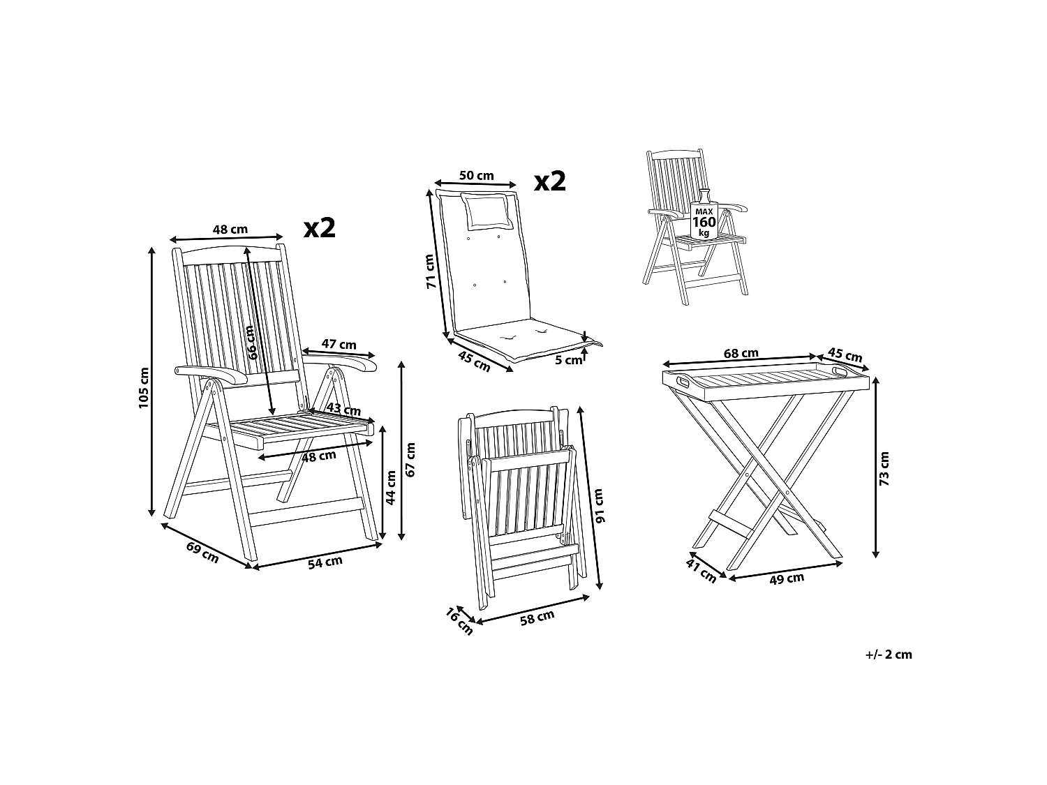 Ensemble pour bistro avec coussin TOSCANA Bois Blanc cassé