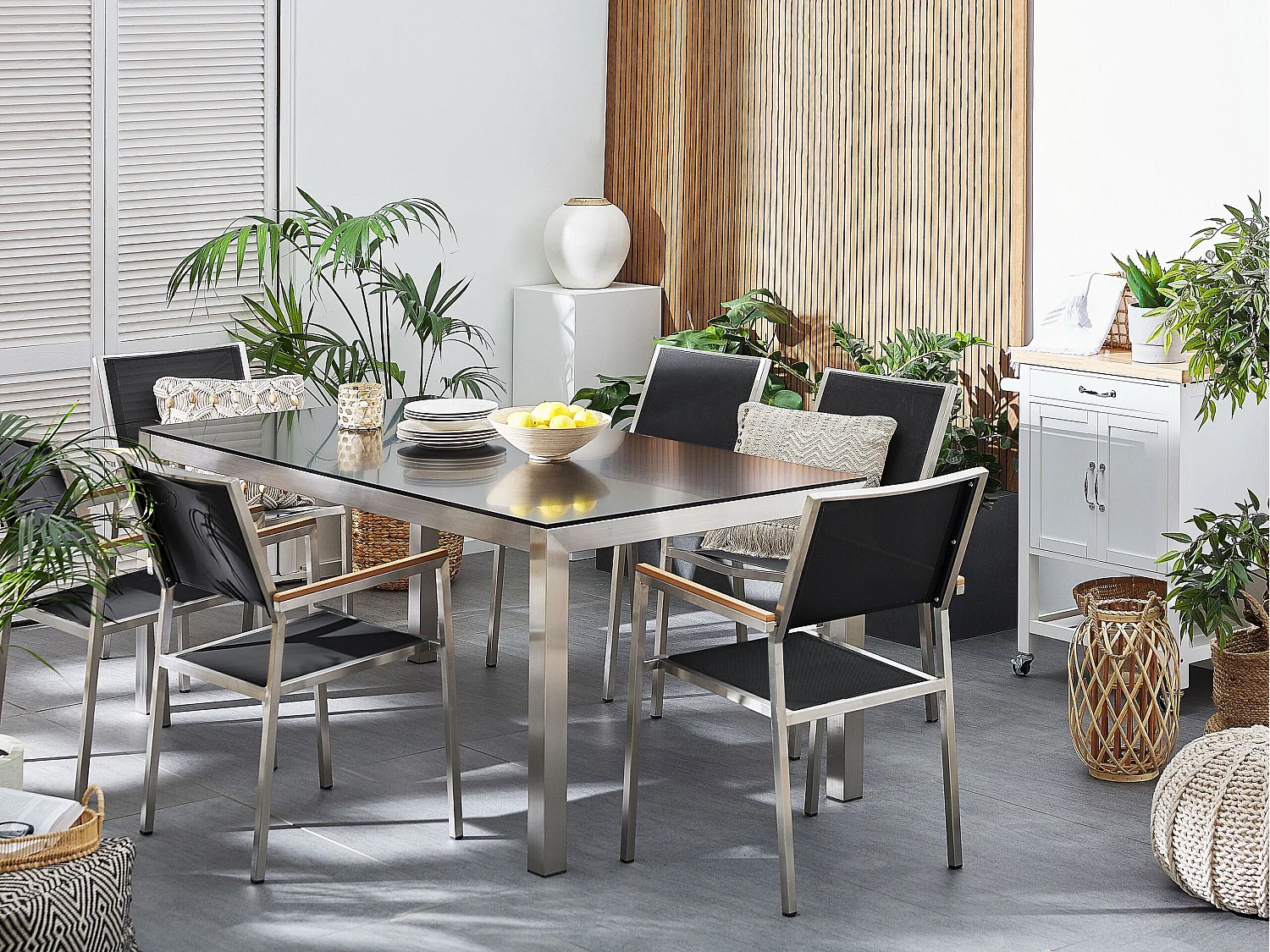 Gartenmöbel Set 6-Sitzer GROSSETO Sicherheitsglas Schwarz