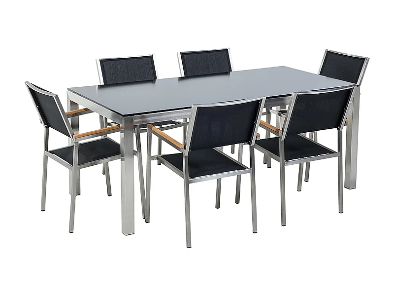 Gartenmöbel Set 6-Sitzer GROSSETO Sicherheitsglas Schwarz